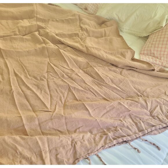 Ikea Puderviva 100% Linen Duvet Cover Dark Pink Ties Full  New Breathable - Picture 3 of 5